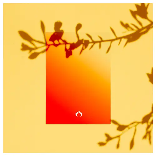 Carte au dégradé orange et logo flamme blanc, exemple d'identité visuelle