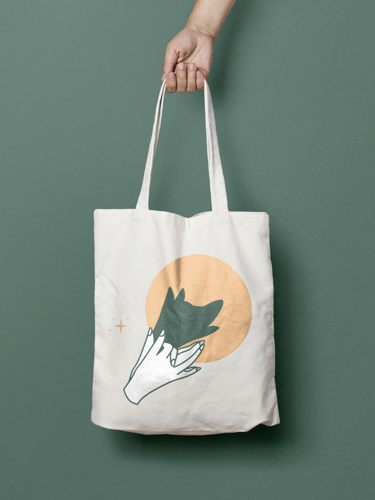 Tote bag illustré de la main à la lune, identité Charlotte Guyot