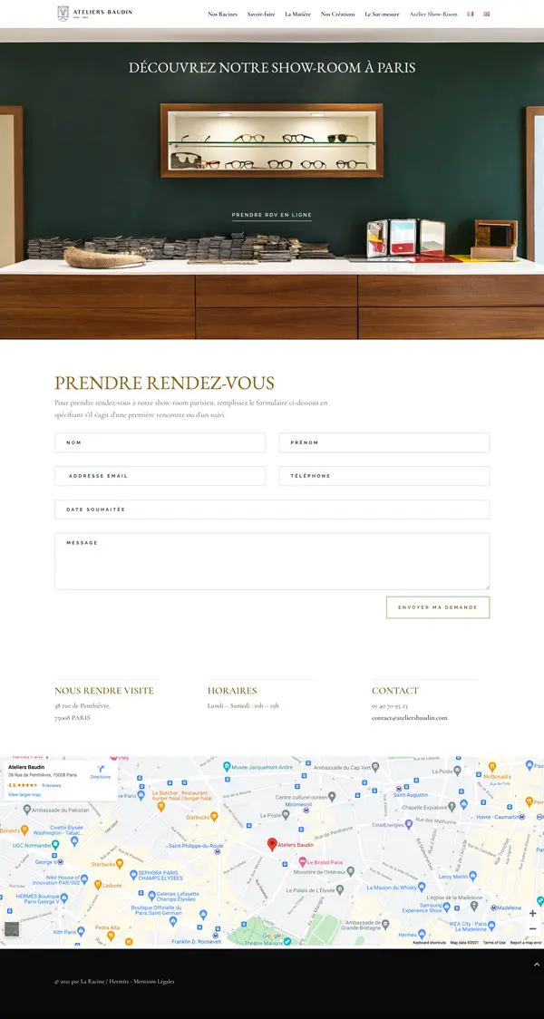 Capture-showroom600 Page rendez-vous du site Ateliers Baudin avec show-room parisien et plan d'accès
