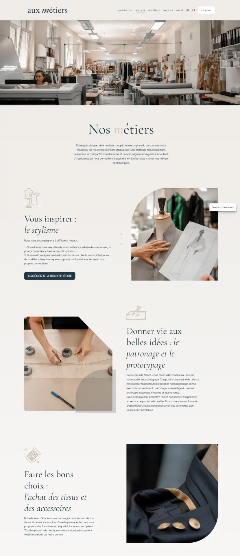 M_tiers-_-Aux-M_tiers Page Nos métiers du site Aux Métiers : stylisme, patronage et prototypage