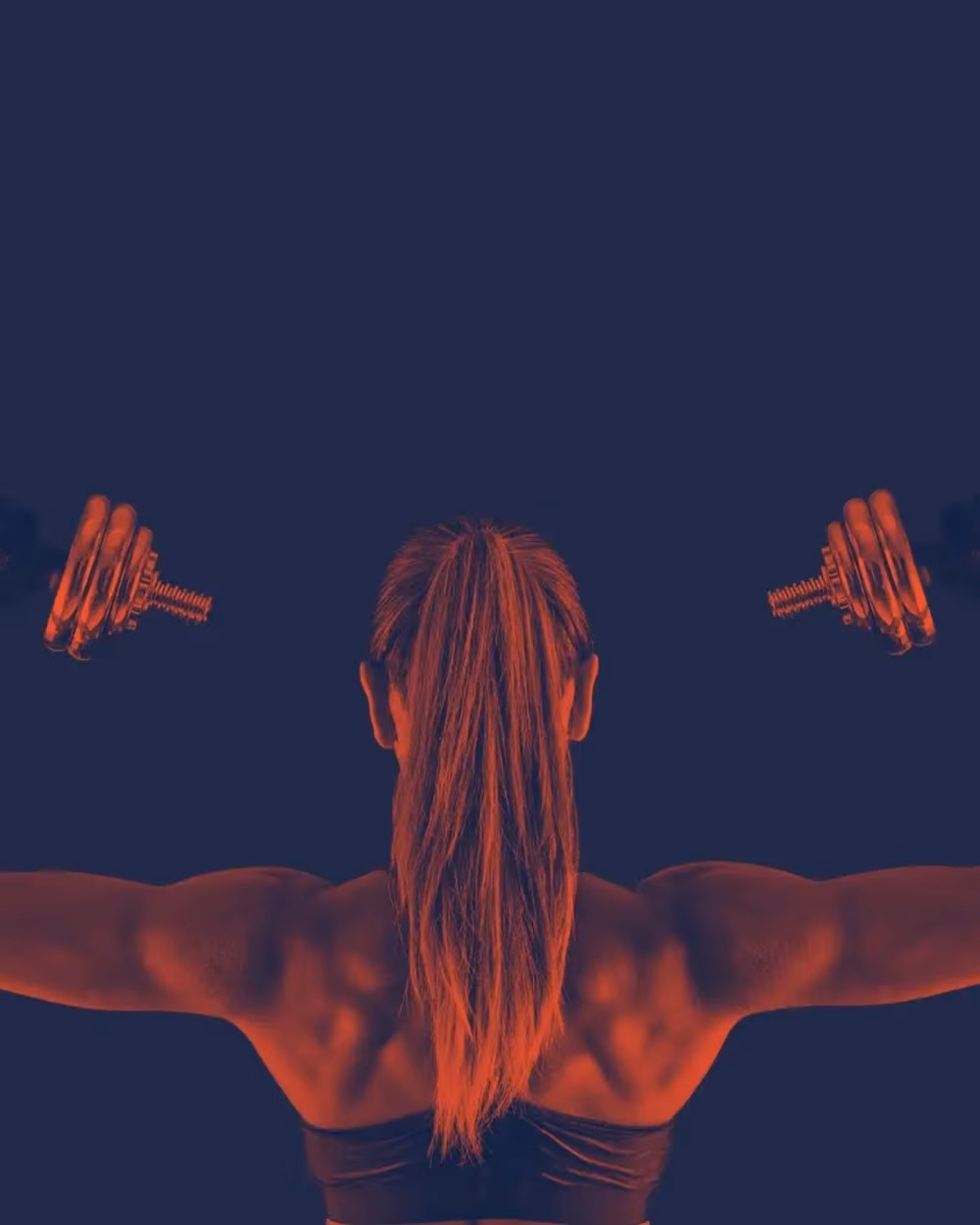 Silhouette aux haltères en rouge sur bleu nuit pour Evolufit