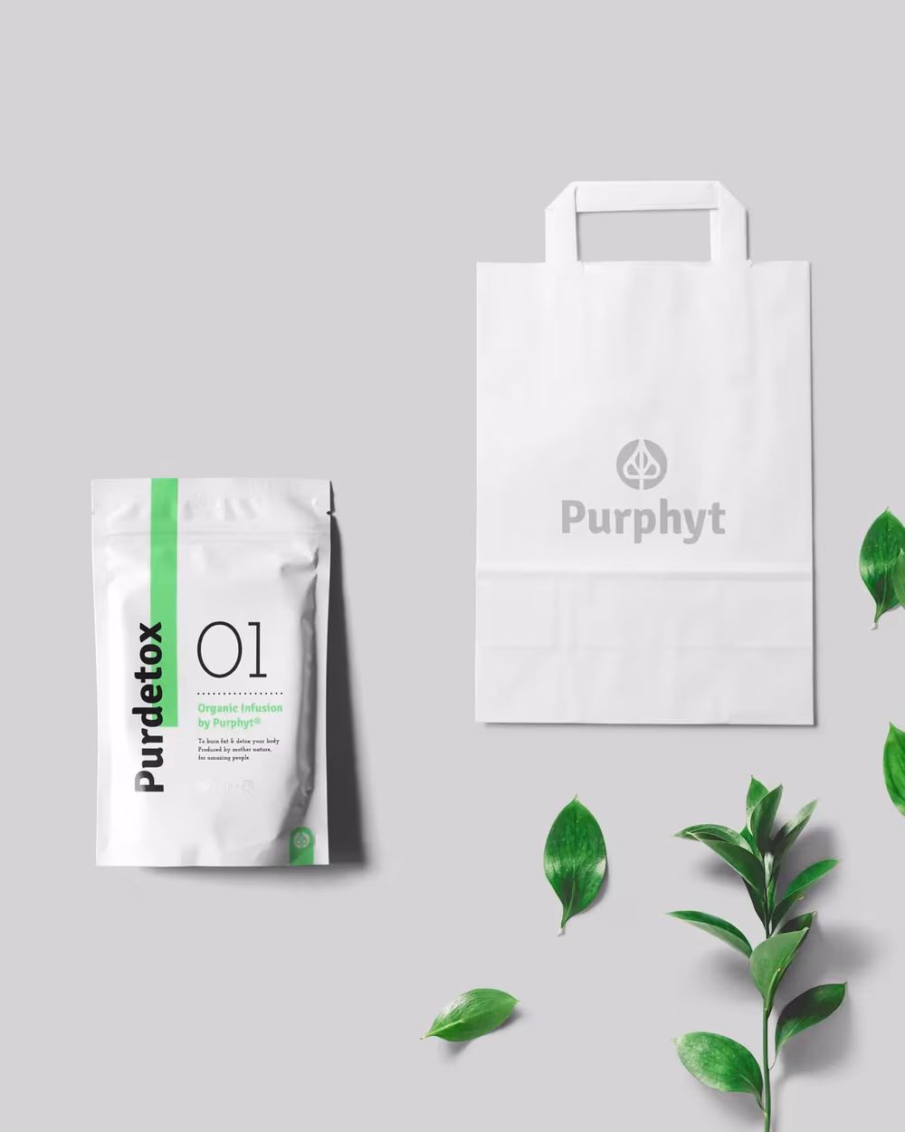 Doypack et sac papier du packaging Purphyt avec feuillage